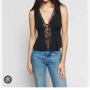 Reformation Cristina Black Lace Trim Top